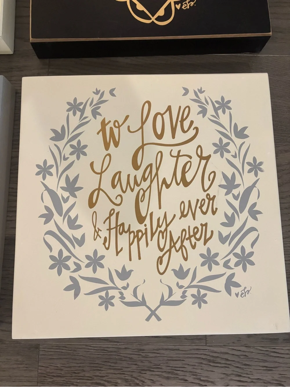 💛🤍Set of 5 Wood Wall Decor Signs- Gold Script Heart Wall Art Set - Love & XOXO🤍💛